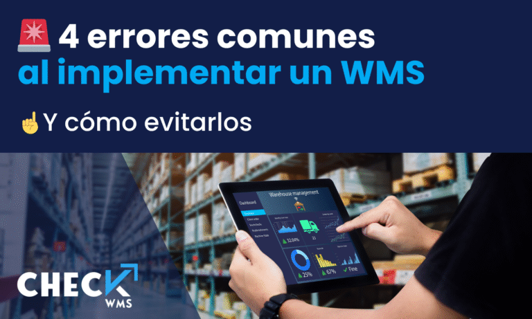 Gráfico ilustrando errores comunes al implementar un sistema de gestión de bodegas (WMS), como mala integración, poca capacitación y procesos desordenados.