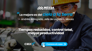 Imagen de una bodega de MOVSA con maquinaria y repuestos, ilustrando cómo CheckWMS mejoró la velocidad, visibilidad del inventario y productividad operativa.