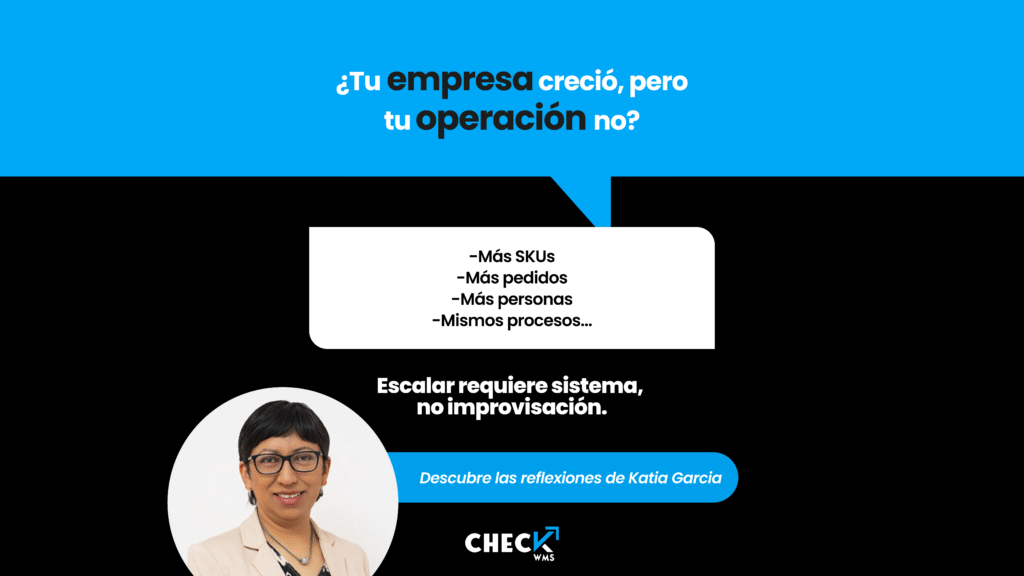 Infografía que muestra cómo un WMS permite escalar una bodega con visibilidad, procesos estandarizados y menos errores a medida que crece la operación.