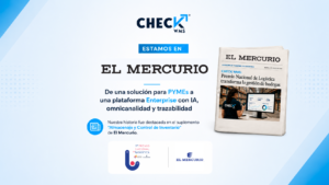 Check WMS en El Mercurio, destacando su evolución desde una solución WMS para PYMEs hasta una plataforma Enterprise con IA, trazabilidad e integraciones.